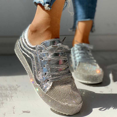 Sequins Casual Lace-Up Sneakers - Cherrybetty