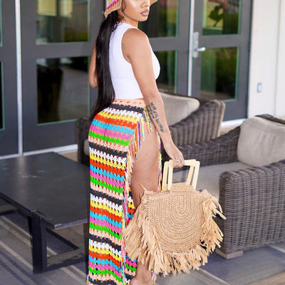 Colorful Tassels Knitted Beach Skirt