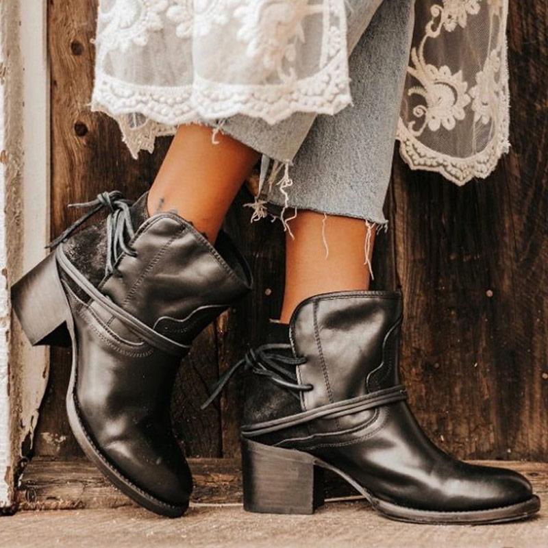 Vintage Strappy Chunky Heel Ankle Boots - Cherrybetty