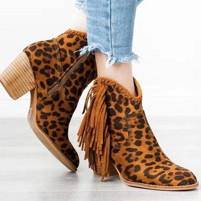 Fashion Leopard Tassel Zipper Ankle Boots - Shop Shiningbabe - Womens Fashion Online Shopping Offering Huge Discounts on Shoes - Heels, Sandals, Boots, Slippers; Clothing - Tops, Dresses, Jumpsuits, and More.