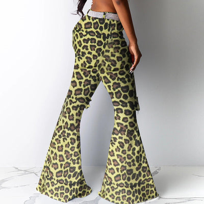 Camouflage Cutout Bell Bottom Pants