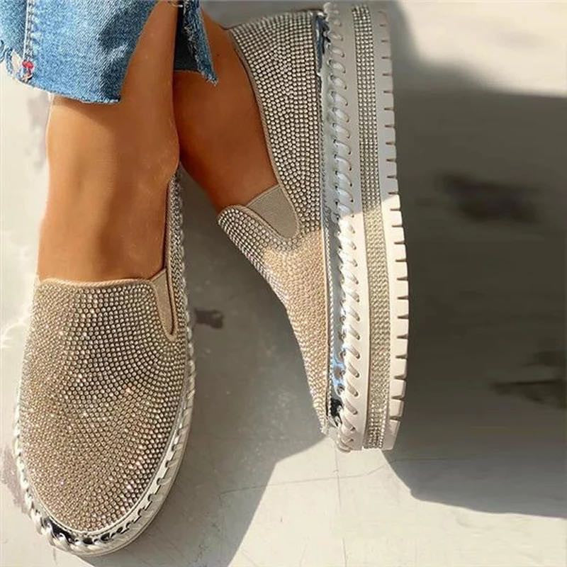 Fashion Solid Rhinestone Loafers