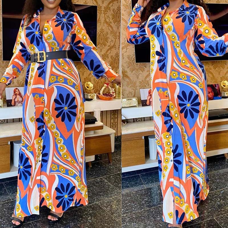 Africa Print Maxi Dress With Belt