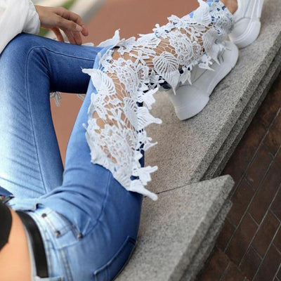 Lace Crochet Hollow-Out Jeans - Cherrybetty