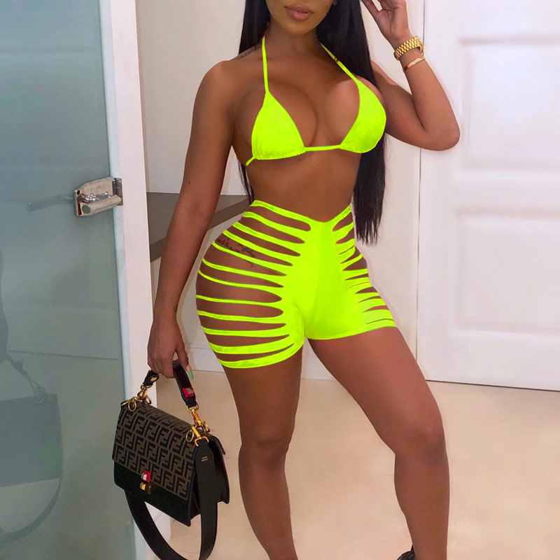 Solid Cut Out Two Piece Swimsuit