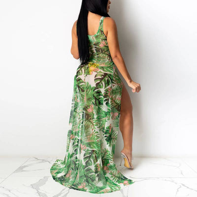 Sexy Floral Print High Split Maxi Dress