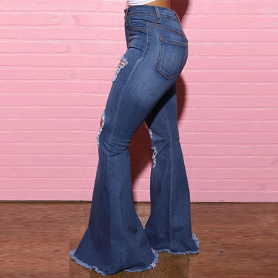 Denim Cutout High Waist Bell Bottom Jeans