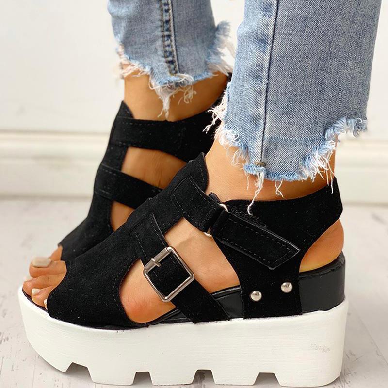 Cutout Velcro Platform Wedge Sandals - Shop Shiningbabe - Womens Fashion Online Shopping Offering Huge Discounts on Shoes - Heels, Sandals, Boots, Slippers; Clothing - Tops, Dresses, Jumpsuits, and More.
