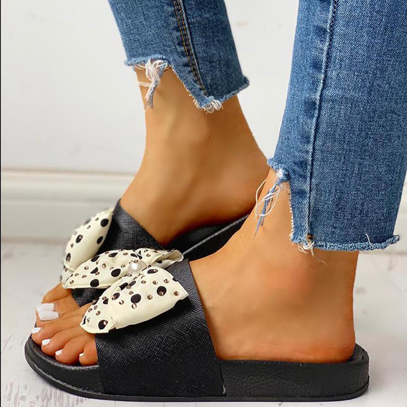 Dot Bowknot Flat Slipeer Sandals - Shop Shiningbabe - Womens Fashion Online Shopping Offering Huge Discounts on Shoes - Heels, Sandals, Boots, Slippers; Clothing - Tops, Dresses, Jumpsuits, and More.