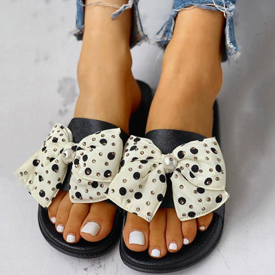 Dot Bowknot Flat Slipeer Sandals - Shop Shiningbabe - Womens Fashion Online Shopping Offering Huge Discounts on Shoes - Heels, Sandals, Boots, Slippers; Clothing - Tops, Dresses, Jumpsuits, and More.