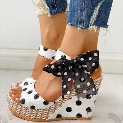 Dot Bowknot Design Platform Wedge Sandals - Shop Shiningbabe - Womens Fashion Online Shopping Offering Huge Discounts on Shoes - Heels, Sandals, Boots, Slippers; Clothing - Tops, Dresses, Jumpsuits, and More.