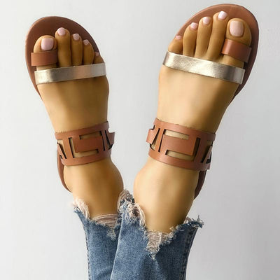 Two Tone Hollow Out Toe Ring Flat Sandals - Shop Shiningbabe - Womens Fashion Online Shopping Offering Huge Discounts on Shoes - Heels, Sandals, Boots, Slippers; Clothing - Tops, Dresses, Jumpsuits, and More.