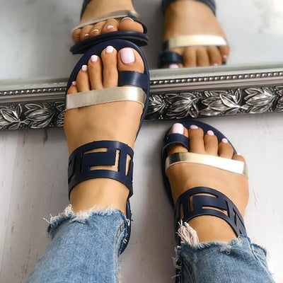 Two Tone Hollow Out Toe Ring Flat Sandals - Shop Shiningbabe - Womens Fashion Online Shopping Offering Huge Discounts on Shoes - Heels, Sandals, Boots, Slippers; Clothing - Tops, Dresses, Jumpsuits, and More.