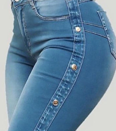 Denim Button Design High Waist Bell Bottom Jeans