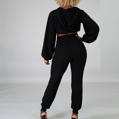 Sequin Patchwork Pocket Design Long Sleeve High Waist Pants Set