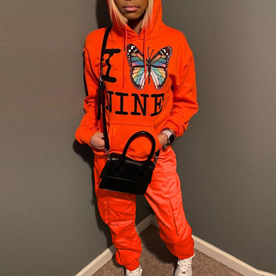 Butterfly Print Hooded Top & Pants Set