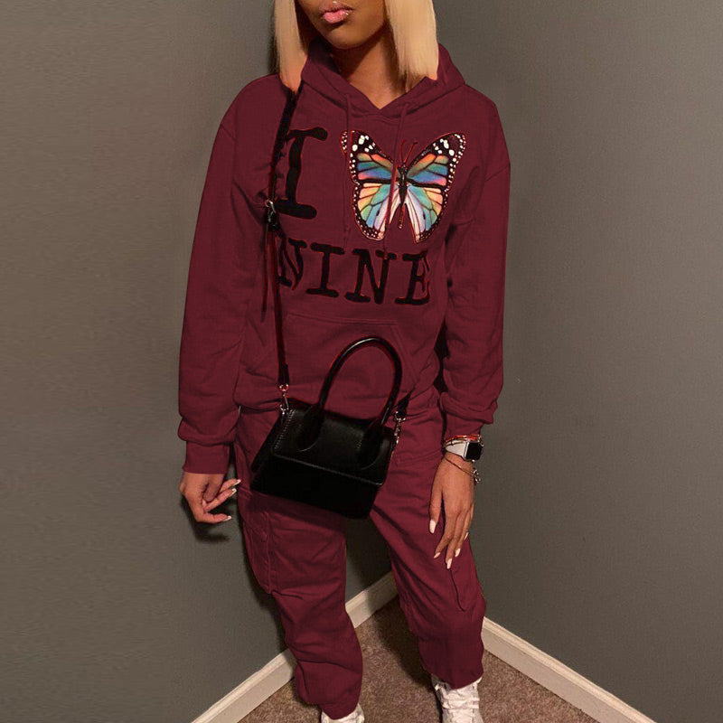Butterfly Print Hooded Top & Pants Set