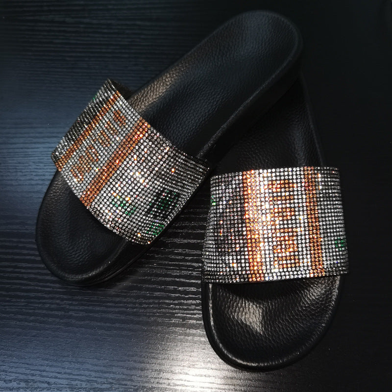 Sequins Rhinestone Money Print Slippers & Clutch Bags & Hair Bands (Sold Separately))