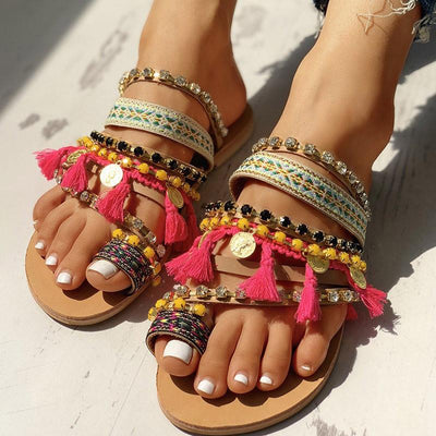 Studded Tassel Design Toe Ring Sandals - Shop Shiningbabe - Womens Fashion Online Shopping Offering Huge Discounts on Shoes - Heels, Sandals, Boots, Slippers; Clothing - Tops, Dresses, Jumpsuits, and More.