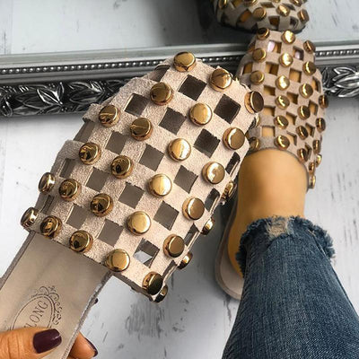 Rivet Hollow Out Non-Slip Flat Sandals - Shop Shiningbabe - Womens Fashion Online Shopping Offering Huge Discounts on Shoes - Heels, Sandals, Boots, Slippers; Clothing - Tops, Dresses, Jumpsuits, and More.