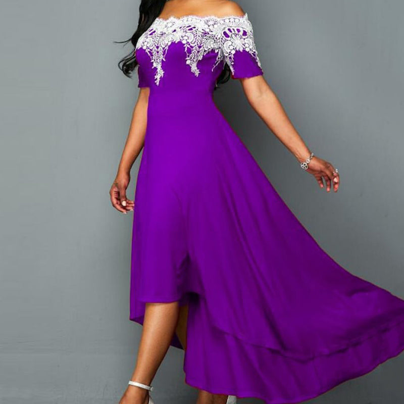 Lace Patchwork Off Shoulder Irregular Pleated Design Dress