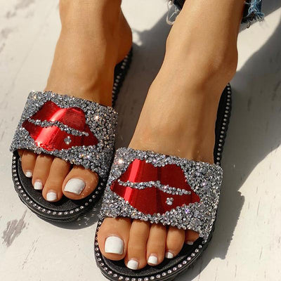Mouth Studded Design Flat Sandals - Shop Shiningbabe - Womens Fashion Online Shopping Offering Huge Discounts on Shoes - Heels, Sandals, Boots, Slippers; Clothing - Tops, Dresses, Jumpsuits, and More.