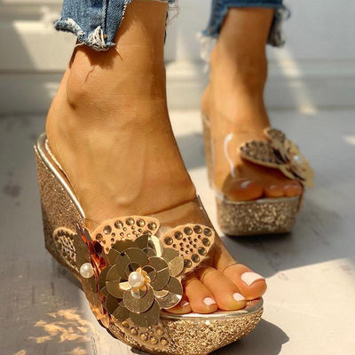 Transparent Bead Studded Platform Wedge Sandals - Shop Shiningbabe - Womens Fashion Online Shopping Offering Huge Discounts on Shoes - Heels, Sandals, Boots, Slippers; Clothing - Tops, Dresses, Jumpsuits, and More.