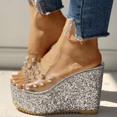 Transparent Rivet Detail Platform Wedge Sandals - Shop Shiningbabe - Womens Fashion Online Shopping Offering Huge Discounts on Shoes - Heels, Sandals, Boots, Slippers; Clothing - Tops, Dresses, Jumpsuits, and More.