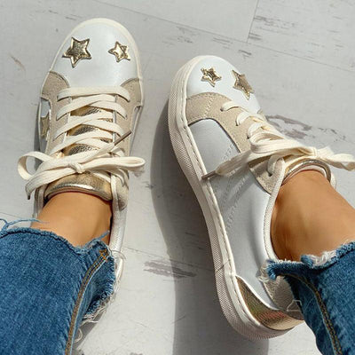 Star Design Casual Lace-Up Sneakers - Cherrybetty