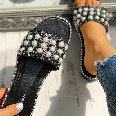 Bead Studded Detail Flat Sandals - Shop Shiningbabe - Womens Fashion Online Shopping Offering Huge Discounts on Shoes - Heels, Sandals, Boots, Slippers; Clothing - Tops, Dresses, Jumpsuits, and More.