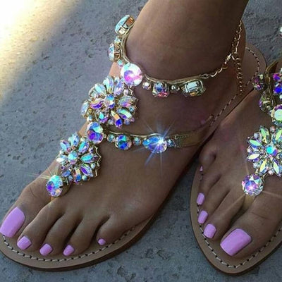 Rhinestone Chain Flat Bottom Roman Sandals - Shop Shiningbabe - Womens Fashion Online Shopping Offering Huge Discounts on Shoes - Heels, Sandals, Boots, Slippers; Clothing - Tops, Dresses, Jumpsuits, and More.
