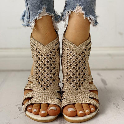 Studded Detail Hollow Out Flat Sandals - Shop Shiningbabe - Womens Fashion Online Shopping Offering Huge Discounts on Shoes - Heels, Sandals, Boots, Slippers; Clothing - Tops, Dresses, Jumpsuits, and More.