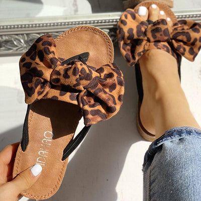 Leopard Bowknot Design Flat Sandals - Shop Shiningbabe - Womens Fashion Online Shopping Offering Huge Discounts on Shoes - Heels, Sandals, Boots, Slippers; Clothing - Tops, Dresses, Jumpsuits, and More.