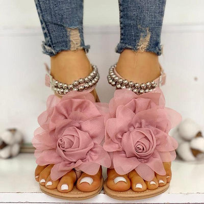 Mesh Floral Embellished Beaded Flat Sandals - Shop Shiningbabe - Womens Fashion Online Shopping Offering Huge Discounts on Shoes - Heels, Sandals, Boots, Slippers; Clothing - Tops, Dresses, Jumpsuits, and More.