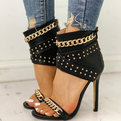 Rivet Chain Design Thin Heeled Sandals - Shop Shiningbabe - Womens Fashion Online Shopping Offering Huge Discounts on Shoes - Heels, Sandals, Boots, Slippers; Clothing - Tops, Dresses, Jumpsuits, and More.