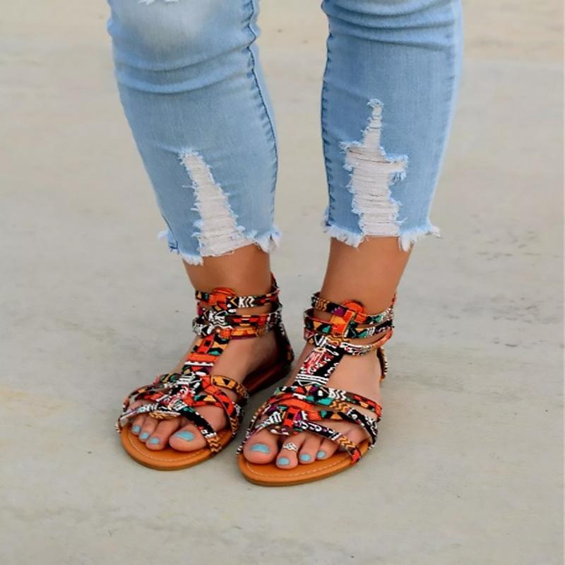 Colorful Lace Roman Flat Sandals - Shop Shiningbabe - Womens Fashion Online Shopping Offering Huge Discounts on Shoes - Heels, Sandals, Boots, Slippers; Clothing - Tops, Dresses, Jumpsuits, and More.