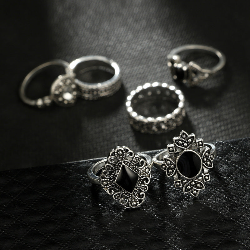 15PCS Hollow Out Studded Rings Set