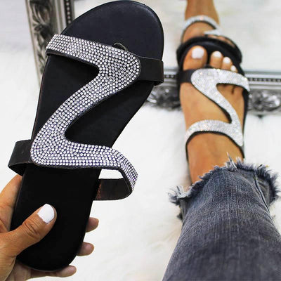 Fashion Z-shaped Rhinestone Slippers Sandals - Cherrybetty