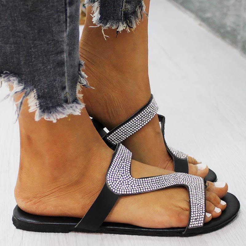 Fashion Z-shaped Rhinestone Slippers Sandals - Cherrybetty
