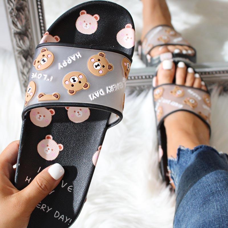 Fashion Bear Pattern Flat Non-slip Sandals Slippers - Cherrybetty