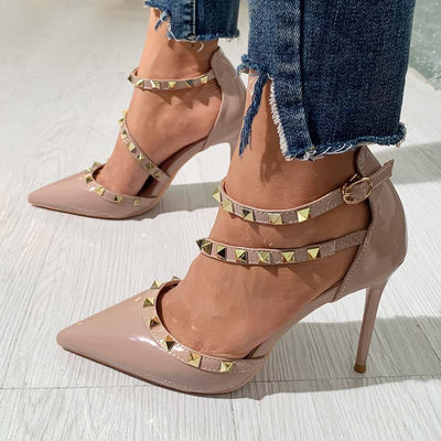 Fashion Pointed Rivet Strap Heels Sandals - Cherrybetty