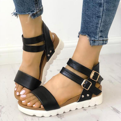 Fashion Leather Buckle Low Heel Sandals - Shop Shiningbabe - Womens Fashion Online Shopping Offering Huge Discounts on Shoes - Heels, Sandals, Boots, Slippers; Clothing - Tops, Dresses, Jumpsuits, and More.