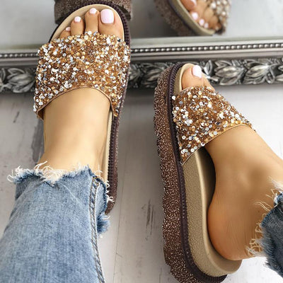 Shiny Sequins Embellished Open Toe Sandals - Shop Shiningbabe - Womens Fashion Online Shopping Offering Huge Discounts on Shoes - Heels, Sandals, Boots, Slippers; Clothing - Tops, Dresses, Jumpsuits, and More.