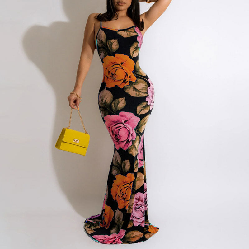 Floral Print Sleeveless Maxi Dress