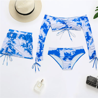Tie Dye Long Sleeve 3 PCS Bikini Set Swimwear
