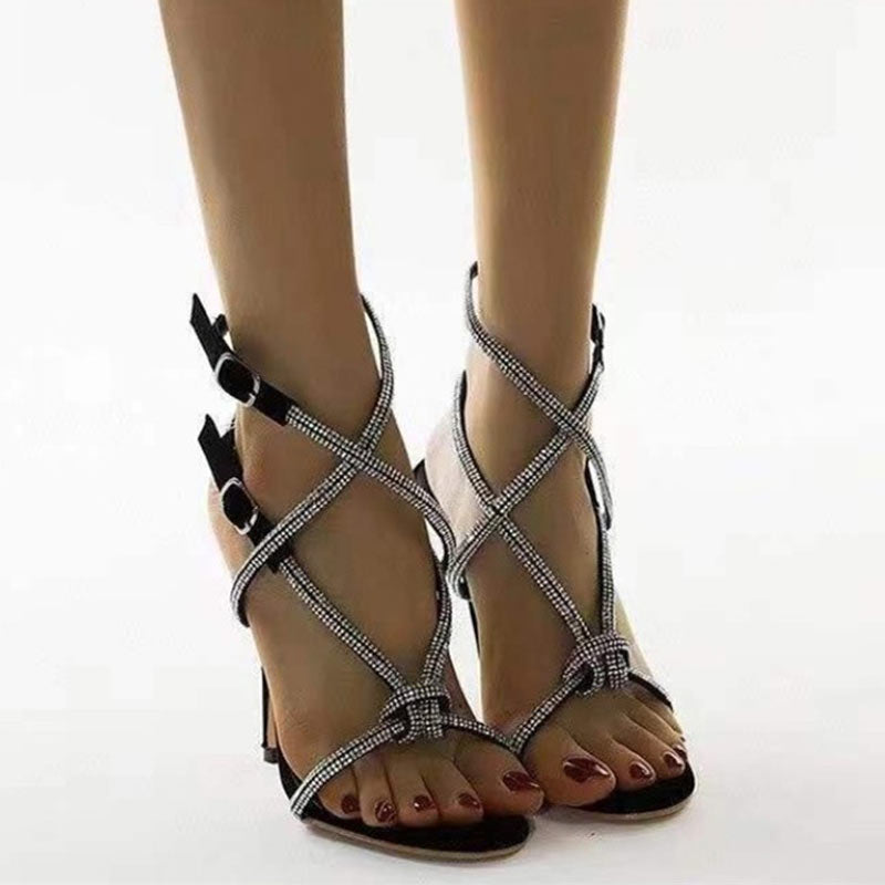 Rhinestone Ankle Strap Stiletto High Heel Sandals