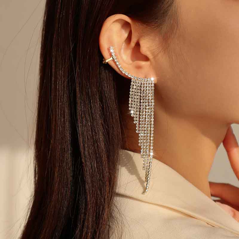 Rhinestone Tassel Design Earrings
