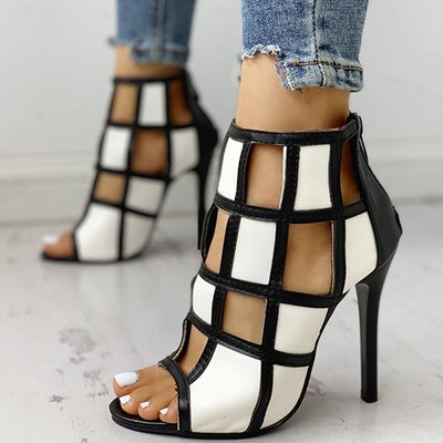 Contrast Color Peep Toe Caged High-heel Sandals - Shop Shiningbabe - Womens Fashion Online Shopping Offering Huge Discounts on Shoes - Heels, Sandals, Boots, Slippers; Clothing - Tops, Dresses, Jumpsuits, and More.