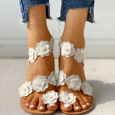 Flower Embellished Open Toe Flat Sandals - Shop Shiningbabe - Womens Fashion Online Shopping Offering Huge Discounts on Shoes - Heels, Sandals, Boots, Slippers; Clothing - Tops, Dresses, Jumpsuits, and More.