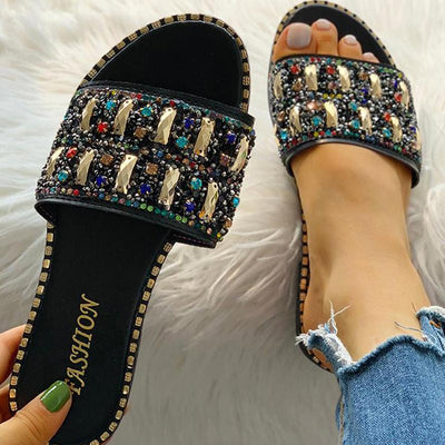 Colorful Studded Sequins Detail Flat Sandals - Shop Shiningbabe - Womens Fashion Online Shopping Offering Huge Discounts on Shoes - Heels, Sandals, Boots, Slippers; Clothing - Tops, Dresses, Jumpsuits, and More.